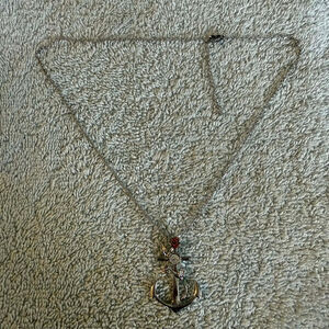 Women's Unbranded Silver Anchor Necklace with Red Rose, One Size